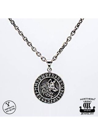 Northern Viking Jewelry Rune Wolf Necklace NVJ-H-RS050