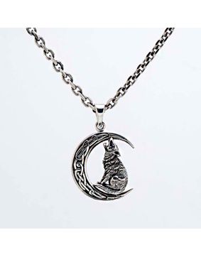 Northern Viking Jewelry Moon Wolf Necklace NVJ-H-RS051