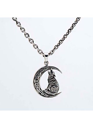Northern Viking Jewelry Moon Wolf Necklace NVJ-H-RS051