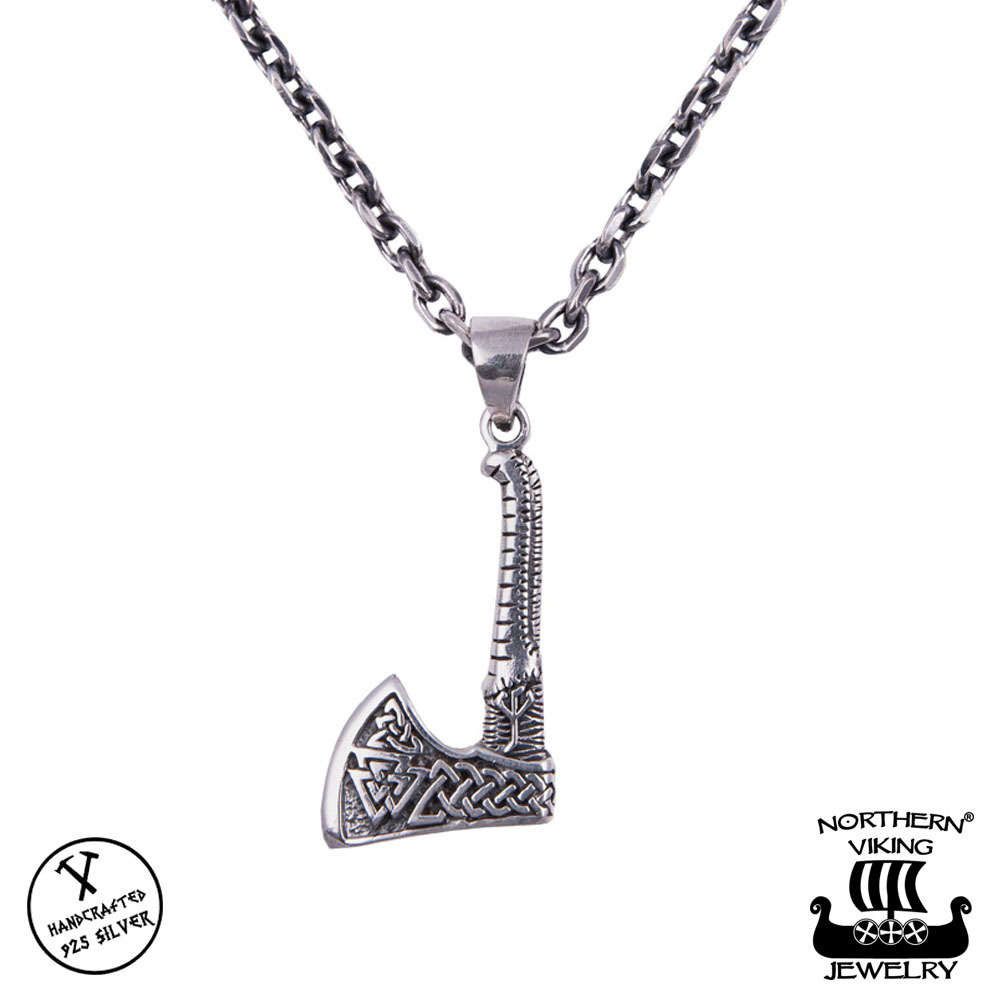 Northern Viking Jewelry Valknut Axe Necklace NVJ-H-RS055