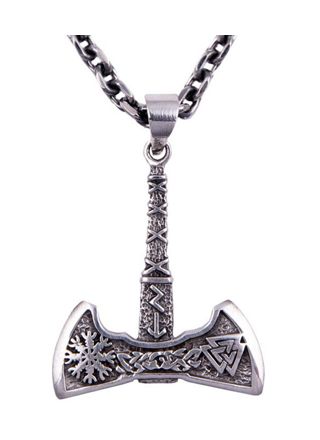 Northern Viking Jewelry Valknut Axe silver pendant NVJ-H-RS056