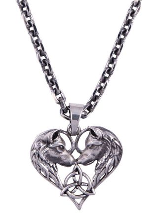 Northern Viking Jewelry Heart Wolf Silver Pendant NVJ-H-RS057