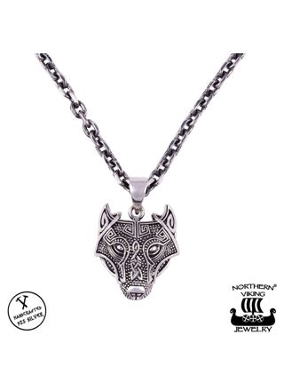 Northern Viking Jewelry Guardian Wolf Necklace NVJ-H-RS060