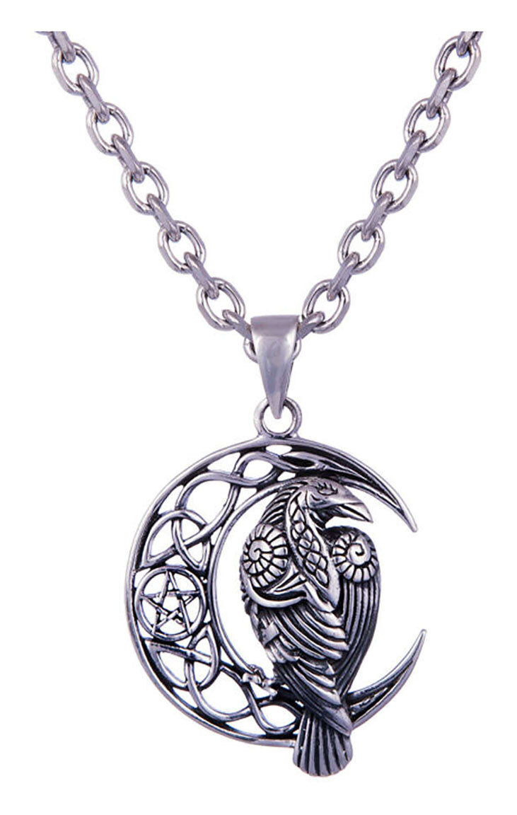 Northern Viking Jewelry Moon Raven And Star silver pendant NVJ-H-RS062