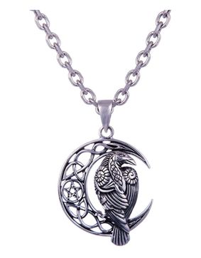 Northern Viking Jewelry Moon Raven And Star silver pendant NVJ-H-RS062