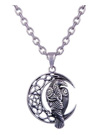 Northern Viking Jewelry Moon Raven And Star silver pendant NVJ-H-RS062