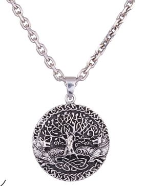 Northern Viking Jewelry Tree Of Life With Fenrir Silver Pendant NVJ-H-RS070
