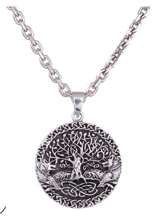 Northern Viking Jewelry Tree Of Life With Fenrir Silver Pendant NVJ-H-RS070