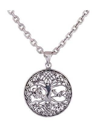 Northern Viking Jewelry Tree Of Life with Raven and Sleipnir Silver Pendant NVJ-H-RS071