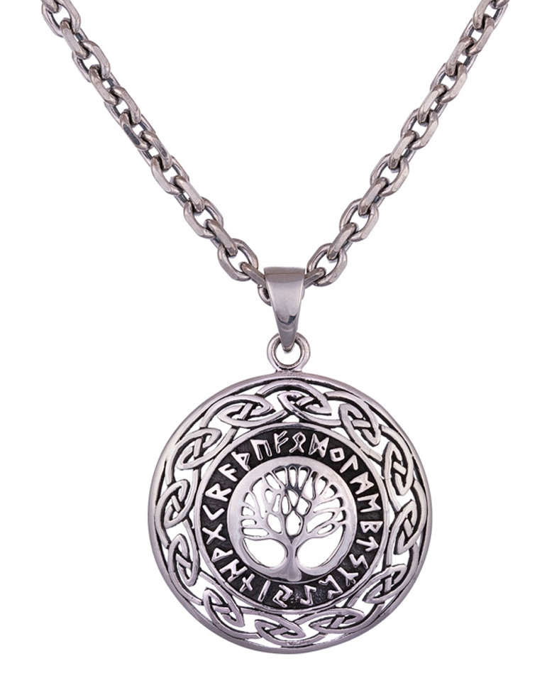 Northern Viking Jewelry Tree Of Life Viking Runes Silver Pendant NVJ-H-RS072