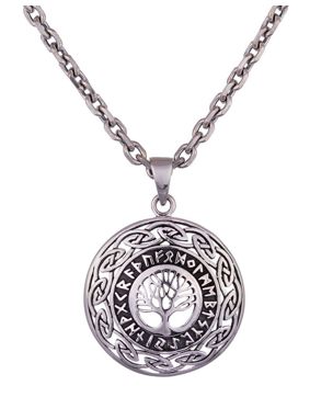 Northern Viking Jewelry Tree Of Life Viking Runes Silver Pendant NVJ-H-RS072