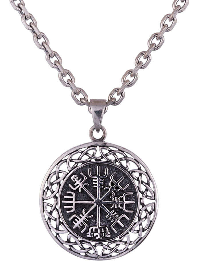 Northern Viking Jewelry Celtic Knot Vegvisir Silver Pendant NVJ-H-RS075