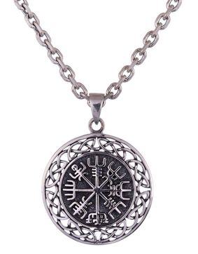 Northern Viking Jewelry Celtic Knot Vegvisir Silver Pendant NVJ-H-RS075
