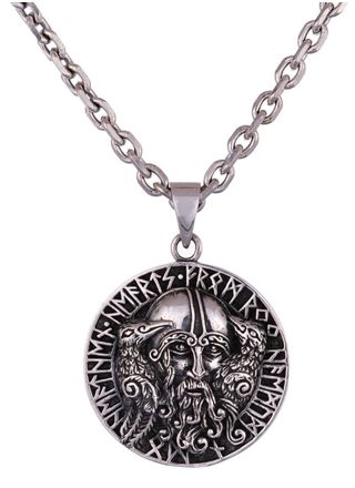 Northern Viking Jewelry Huginn and Muninn Raven Runes Silver Pendant NVJ-H-RS076