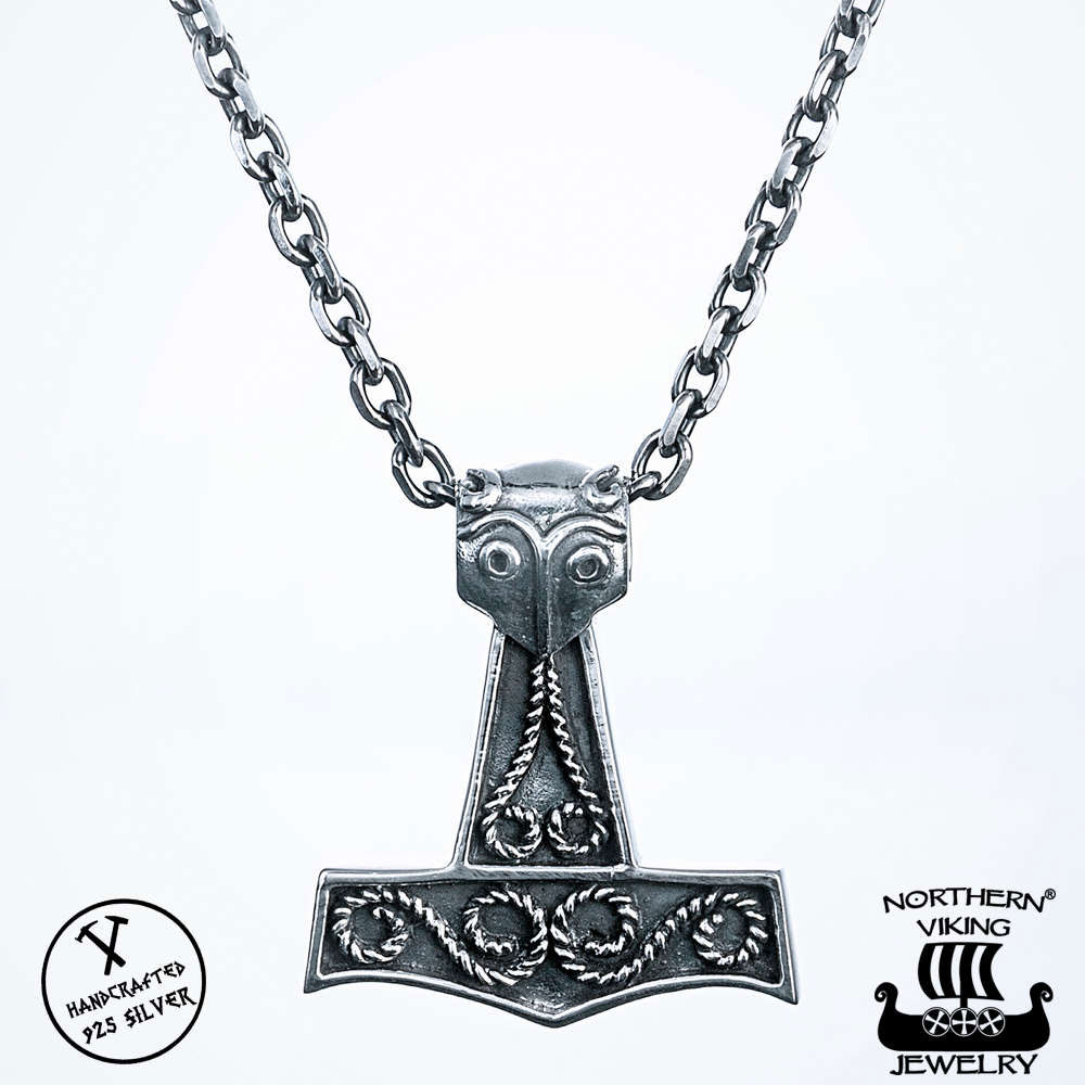 Northern Viking Jewelry Scandinavian Raven Thor's Hammer Necklace NVJ-H-RS016