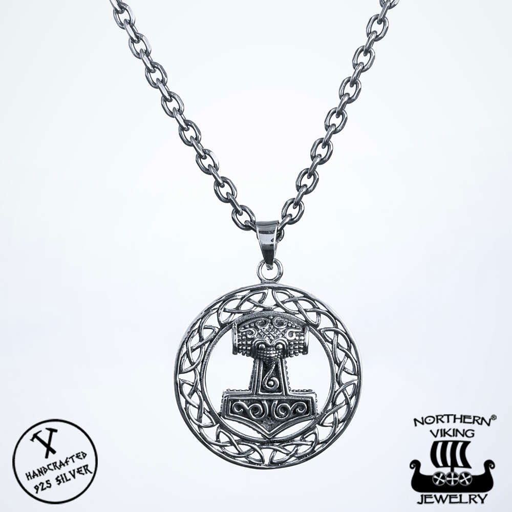 Northern Viking Jewelry Raven Thor's Hammer Necklace NVJ-H-RS020