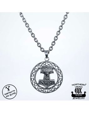 Northern Viking Jewelry Raven Thor's Hammer Necklace NVJ-H-RS020