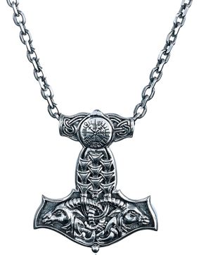 Northern Viking Jewelry Vegvisir Thor's Hammer Necklace NVJ-H-RS023