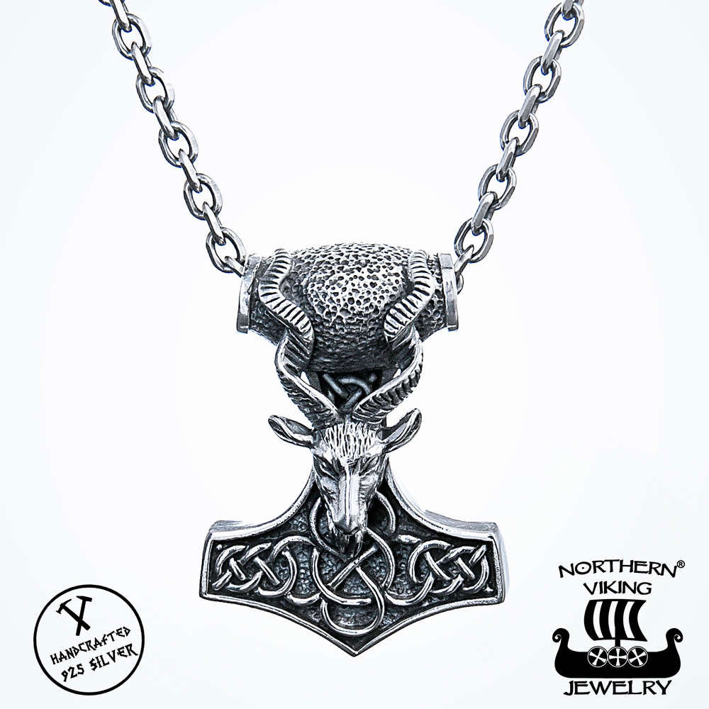 Northern Viking Jewelry Goat Thor's Hammer Necklace NVJ-H-RS035