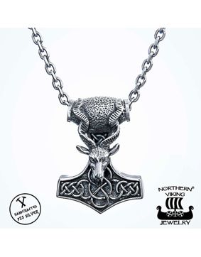 Northern Viking Jewelry Goat Thor's Hammer Necklace NVJ-H-RS035
