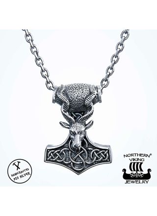 Northern Viking Jewelry Goat Thor's Hammer Necklace NVJ-H-RS035