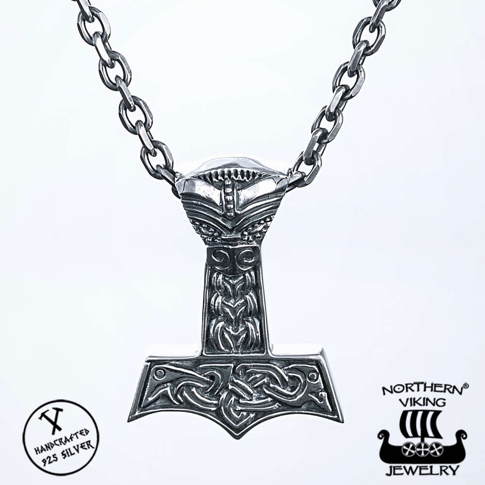 Northern Viking Jewelry Dragon Thor's Hammer Necklace NVJ-H-RS036