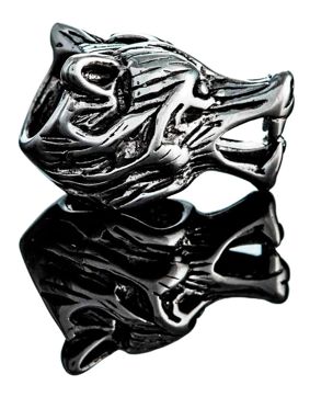 Northern Viking Jewelry NVJHE009 beard ring Wolf Head
