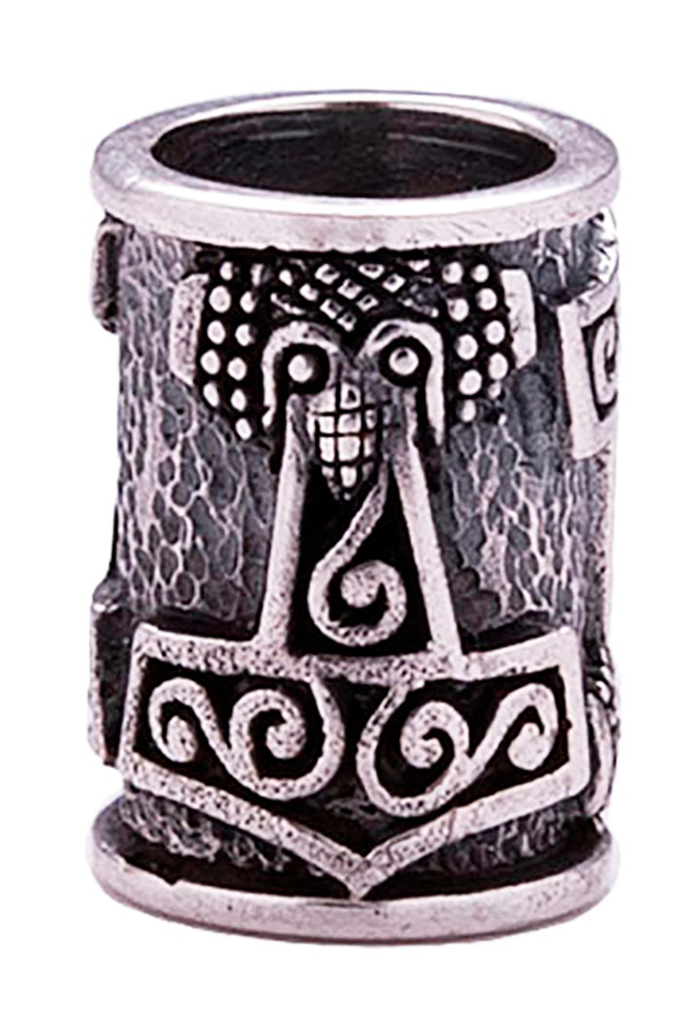 Northern Viking Jewelry Silver Raven Thor's Hammer beard ring NVJHE025