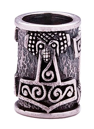 Northern Viking Jewelry Silver Raven Thor's Hammer beard ring NVJHE025