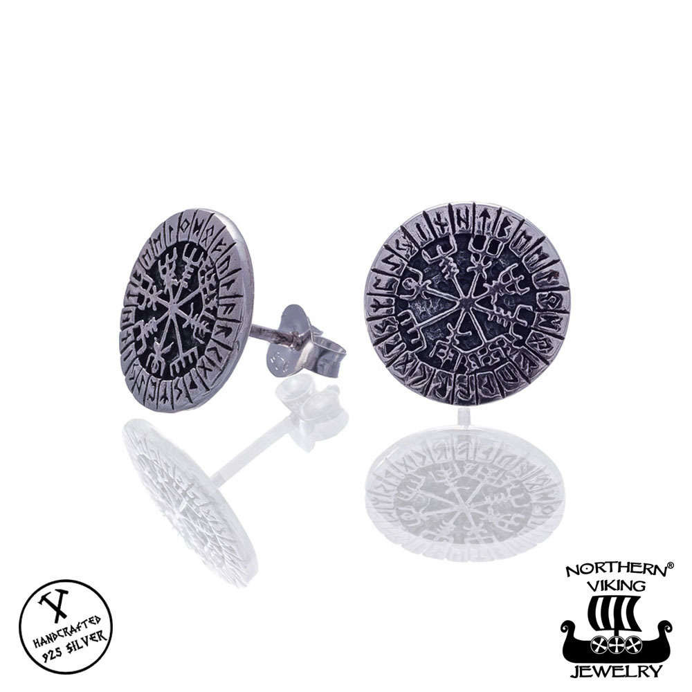 Northern Viking Jewelry Rune Vegvisir stud Earrings NVJKK037