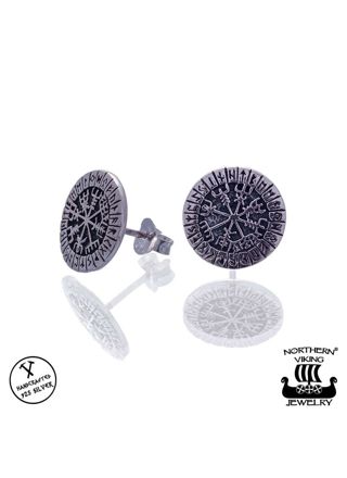 Northern Viking Jewelry Rune Vegvisir stud Earrings NVJKK037