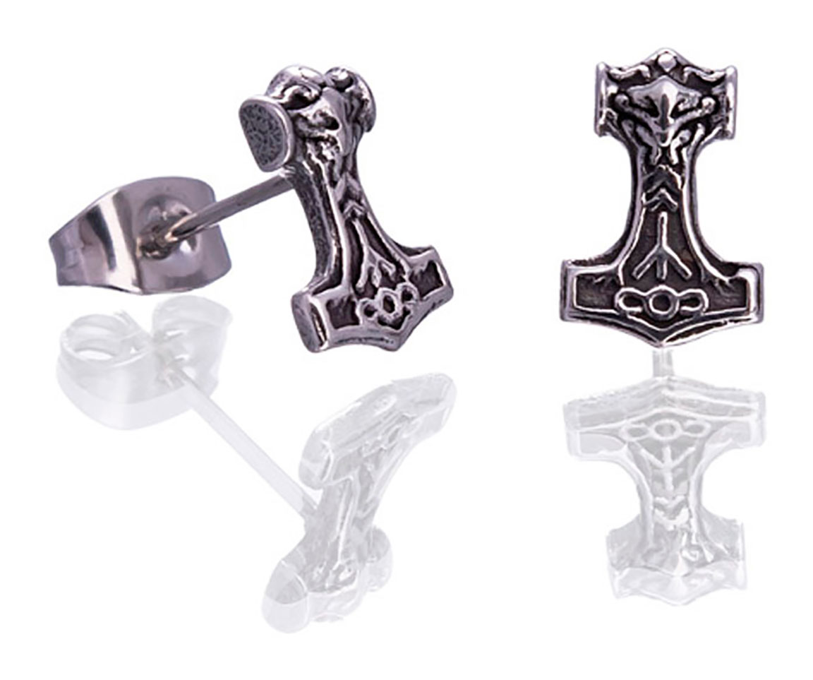 Northern Viking Jewelry Steel Thor's Hammer earrings NVJKK039