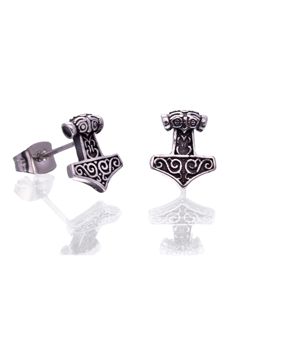 Northern Viking Jewelry Steel Raven Thor's Hammer earrings NVJKK040