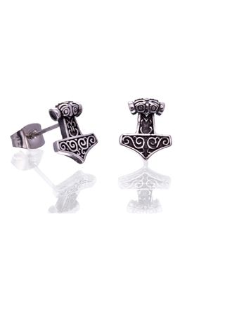 Northern Viking Jewelry Steel Raven Thor's Hammer earrings NVJKK040