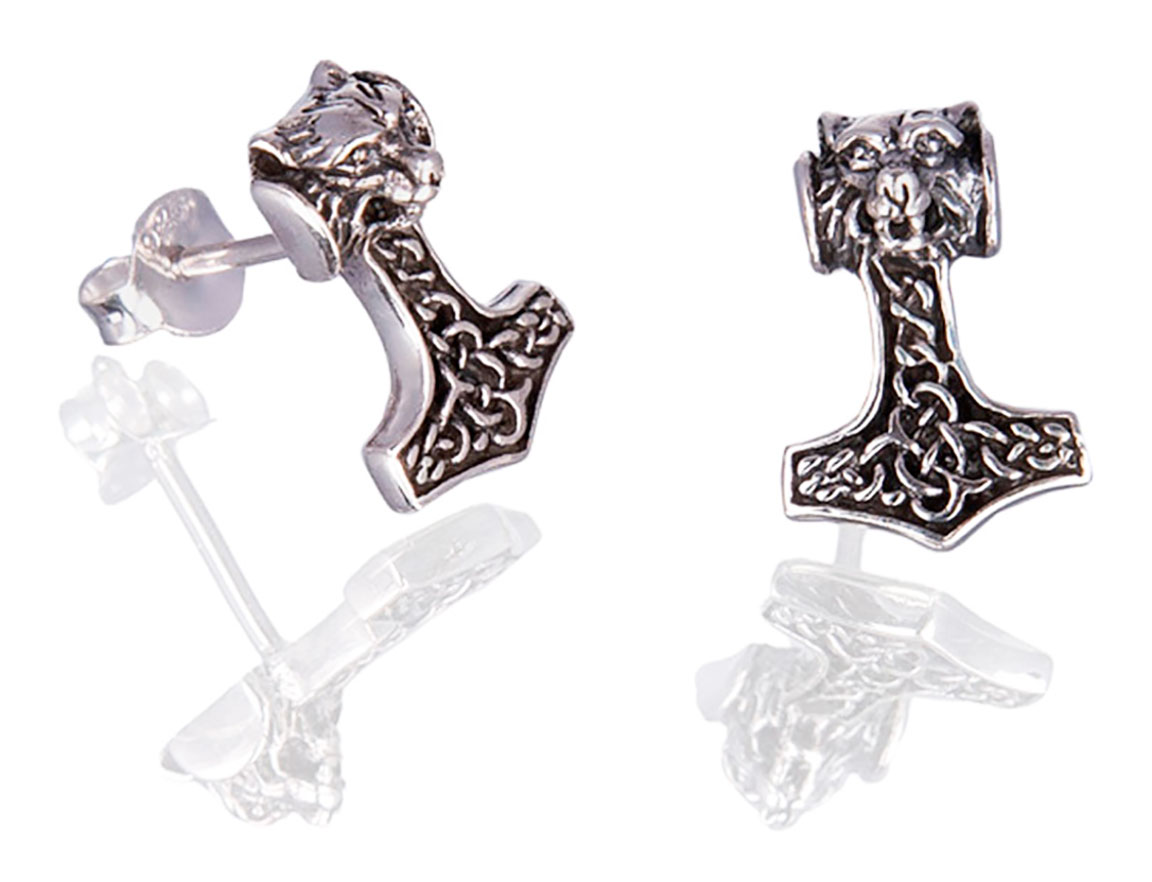 Northern Viking Jewelry Wolf Head Thor's Hammer earrings NVJKK043
