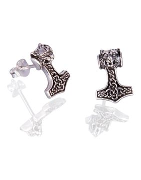 Northern Viking Jewelry Wolf Head Thor's Hammer earrings NVJKK043