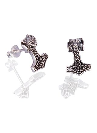 Northern Viking Jewelry Wolf Head Thor's Hammer earrings NVJKK043