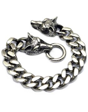Northern Viking Jewelry Steel Chain Wolf Head NVJRA012 bracelet