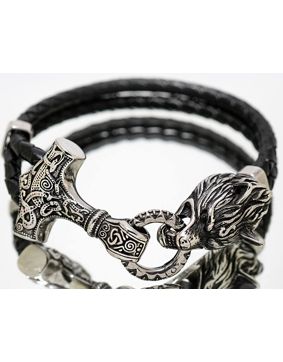 Northern Viking Jewelry Thors Hammer Wolf Bracelet NVJRA013