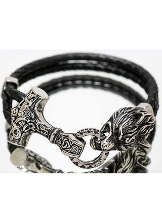 Northern Viking Jewelry Thors Hammer Wolf Bracelet NVJRA013
