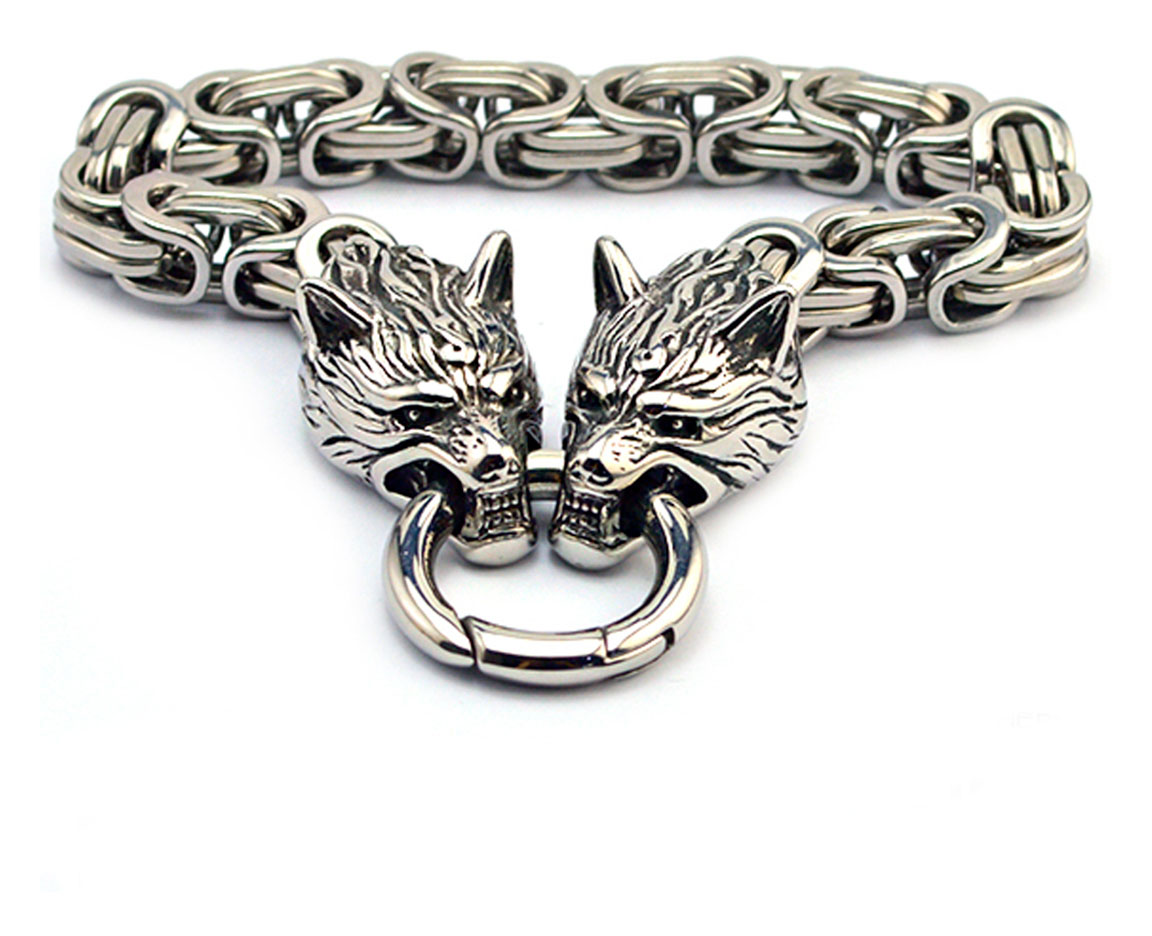 Northern Viking Jewelry Clasp Byzantine Wolf Head Bracelet NVJRA015