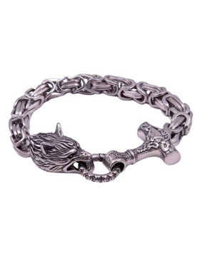 Northern Viking Jewelry Byzantine Thor's Hammer Wolf Head Bracelet NVJRA016