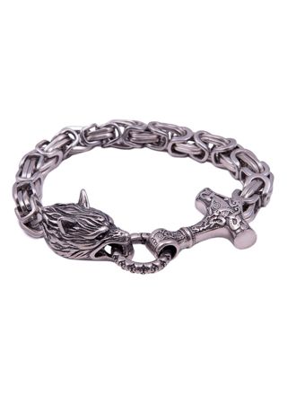 Northern Viking Jewelry Byzantine Thor's Hammer Wolf Head Bracelet NVJRA016