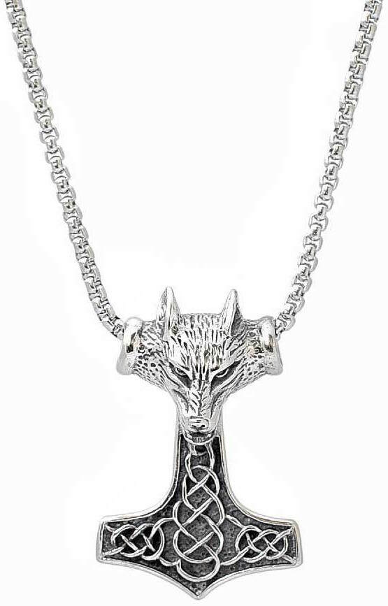 Northern Viking Jewelry NVJRS052 Necklace Fenrir Wolfhead Thorin Vasara