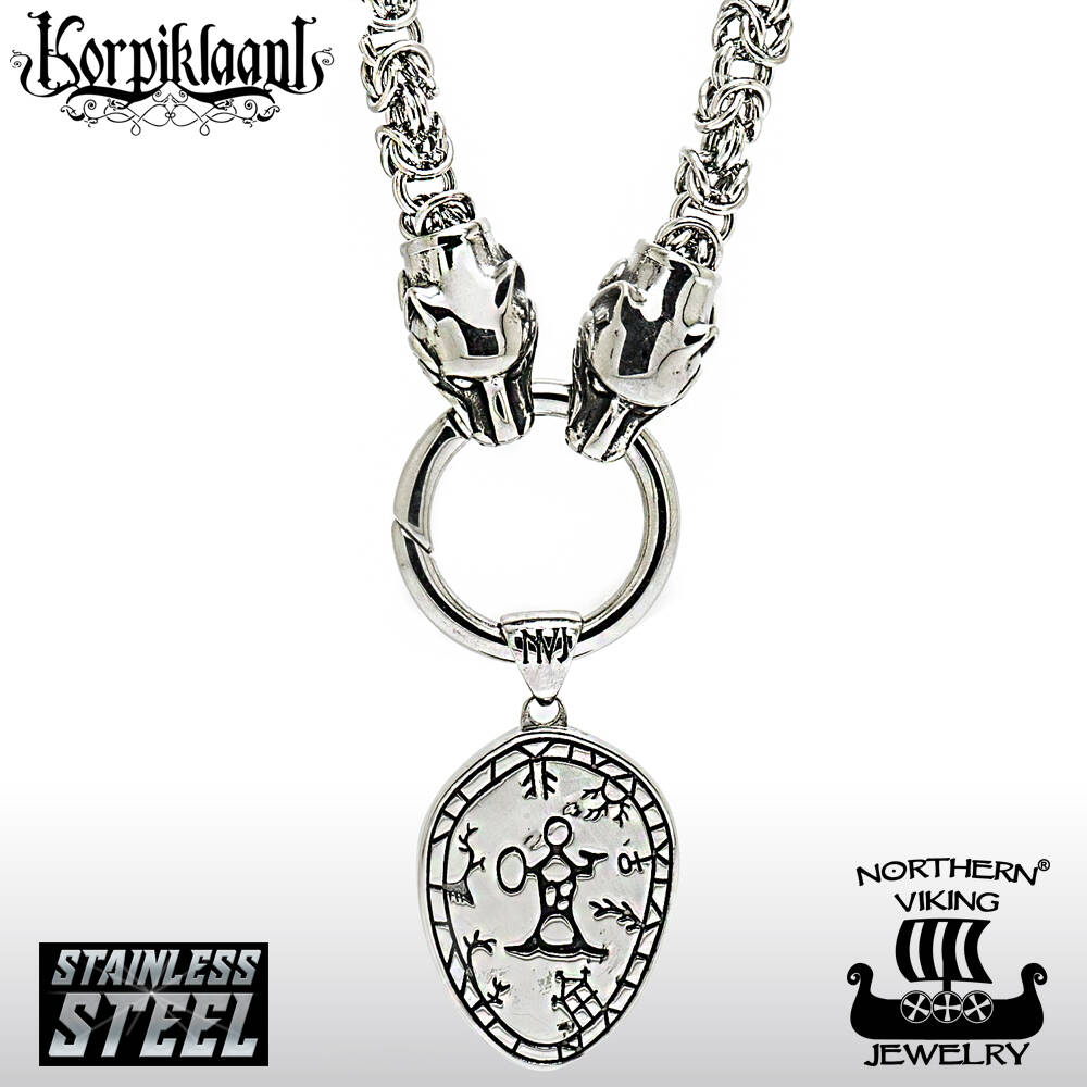 Northern Viking Jewelry King Chain + Korpiklaani Witch Drum Pendant NVJRS068_60cm