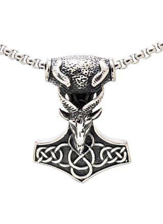 Northern Viking Jewelry Goat Head Thors hammer necklace NVJRS083
