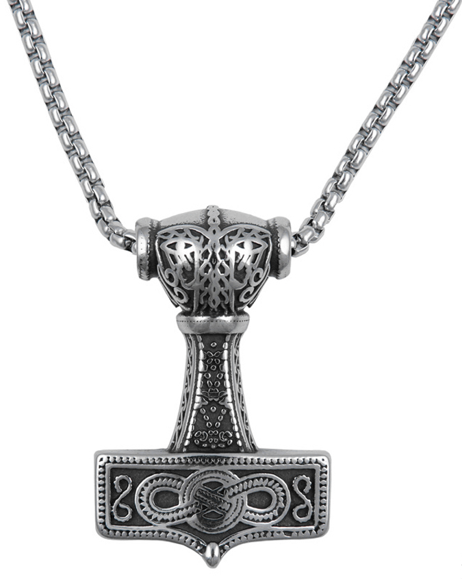 Northern Viking Jewelry NVJRS090 Eternity Knotwork Thor's Hammer necklace