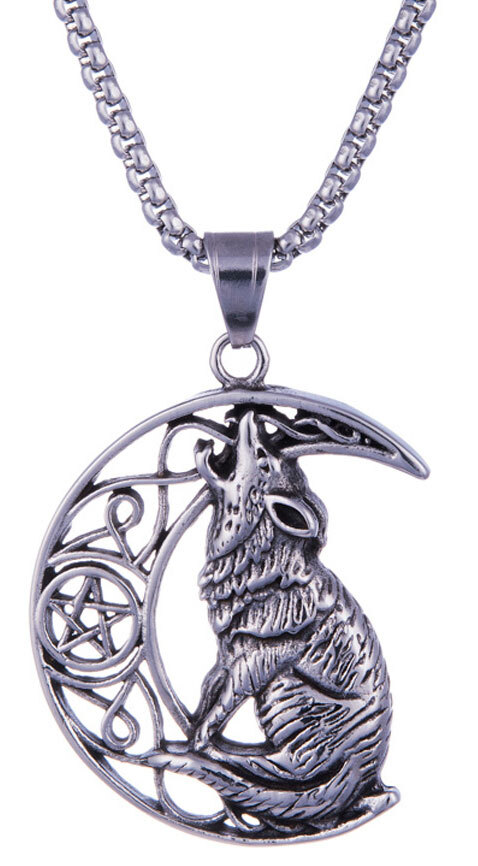 Northern Viking Jewelry Necklace Moon Wolf NVJRS100