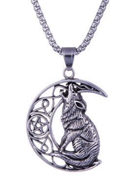 Northern Viking Jewelry Necklace Moon Wolf NVJRS100