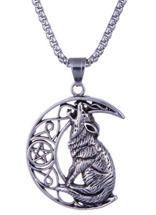 Northern Viking Jewelry Necklace Moon Wolf NVJRS100